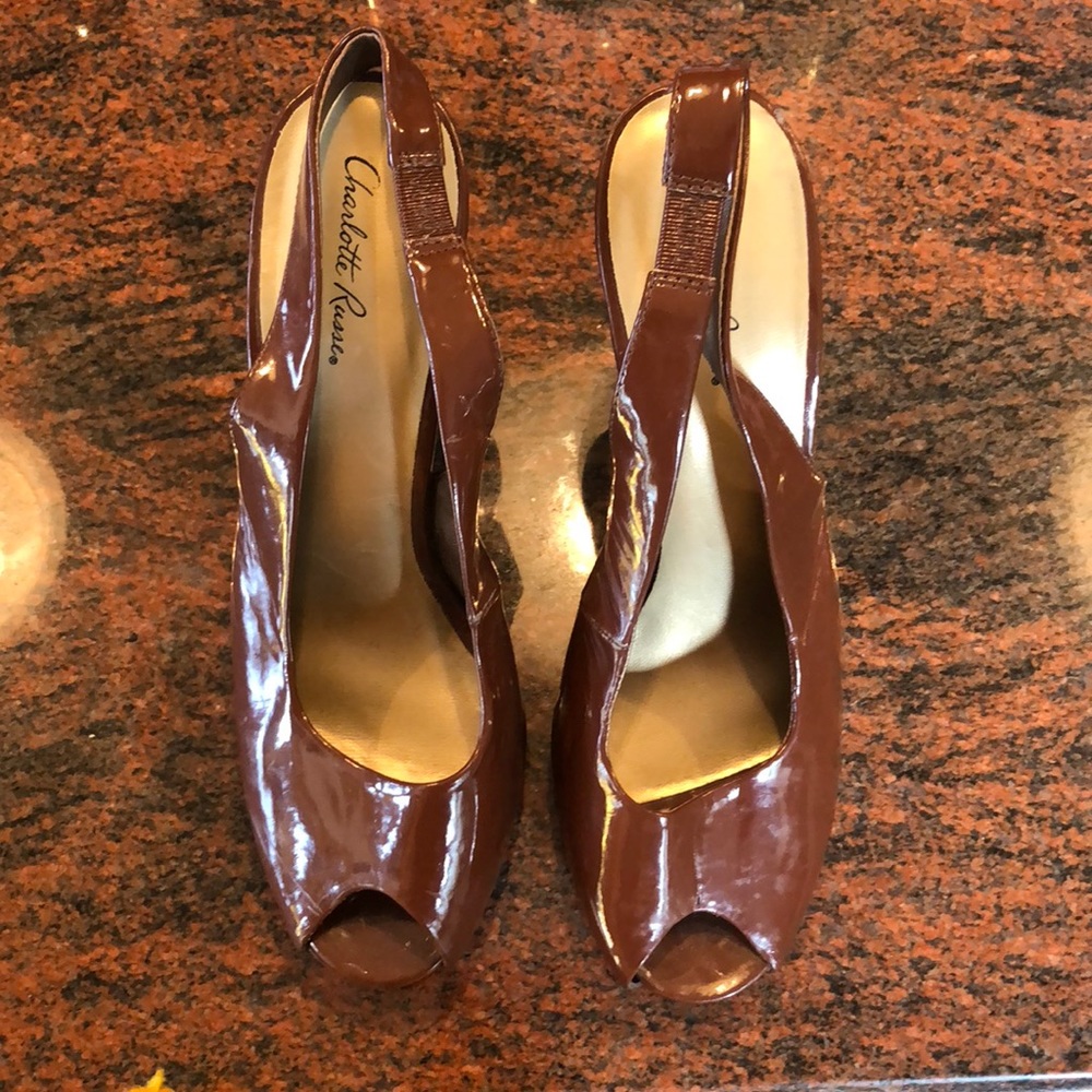 Charlotte Russe peep toe brown patent heels